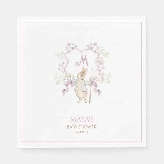 Pink Gingham Peter the Rabbit Crest Baby shower Servet (Voorkant)