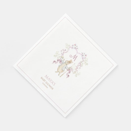 Pink Gingham Peter the Rabbit Crest Baby shower Servet (Hoek)