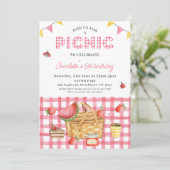 Pink Gingham Picknickmand Picknick Verjaardag Kaart (Staand voorkant)