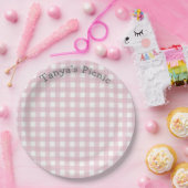 Pink Gingham Picnic Print Baby Birthday Party Papieren Bordje (Feest)