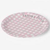 Pink Gingham Picnic Print Baby Birthday Party Papieren Bordje (Gekanteld)