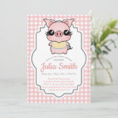 Pink Gingham Piggy Baby shower Invitation Kaart (Staand voorkant)