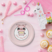 Pink Gingham Piggy Baby shower Papieren Bordje (Feest)