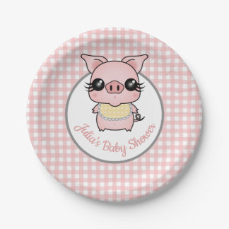 Pink Gingham Piggy Baby shower Papieren Bordje
