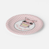 Pink Gingham Piggy Baby shower Papieren Bordje (Gekanteld)