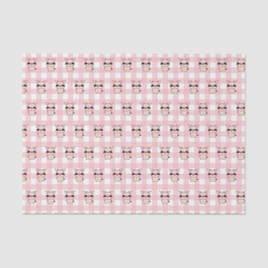 Pink Gingham Piggy Tissuepapier (Voorkant)