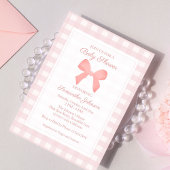 Pink Gingham Pink Bow Baby shower Kaart