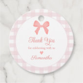 Pink Gingham Pink Bow Verjaardag Bedankjes Labels (Voorkant)