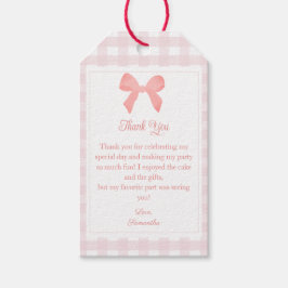 Pink Gingham Pink Bow Verjaardag Cadeaulabel