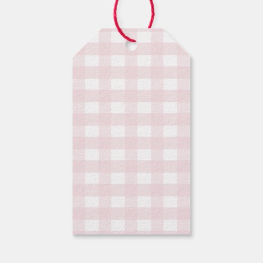 Pink Gingham Pink Bow Verjaardag Cadeaulabel (Achterkant)