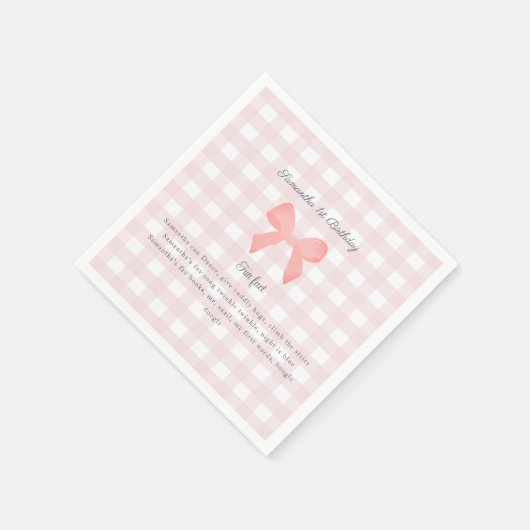 Pink Gingham Pink Bow Verjaardag Leuk feit Servet (Hoek)