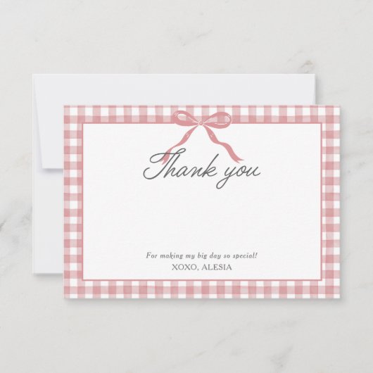 Pink Gingham Plaid 1e verjaardag Bedankkaart (Voorkant)