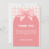 Pink Gingham Plaid Arch Bow Baby shower Bedankt (Voorkant)