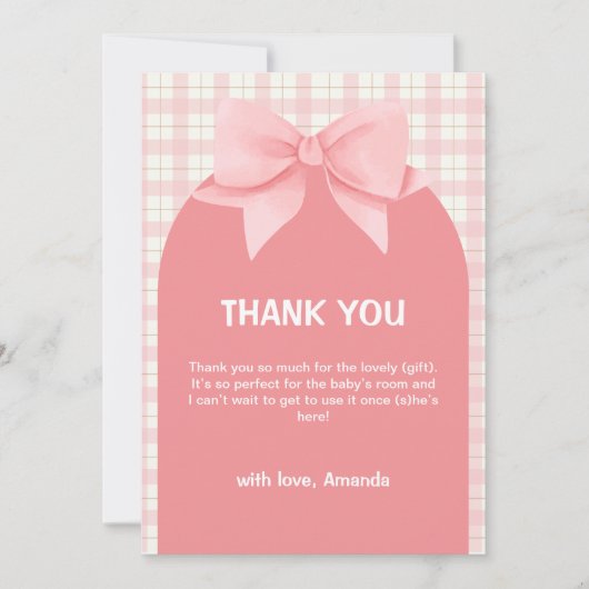 Pink Gingham Plaid Arch Bow Baby shower Bedankt (Voorkant)