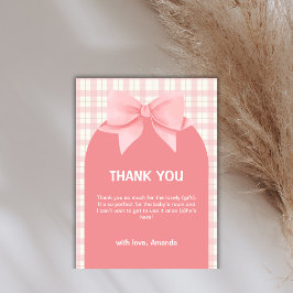 Pink Gingham Plaid Arch Bow Baby shower Bedankt