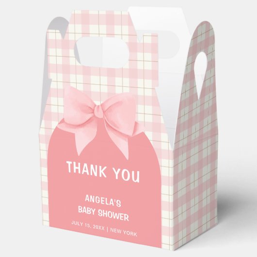 Pink Gingham Plaid Arch Bow Baby shower Bedankt Bedankdoosjes (Geopend)