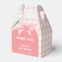 Pink Gingham Plaid Arch Bow Baby shower Bedankt