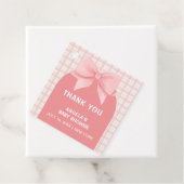 Pink Gingham Plaid Arch Bow Baby shower Bedankt Bedankjes Labels (In situ)