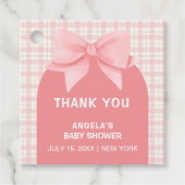 Pink Gingham Plaid Arch Bow Baby shower Bedankt Bedankjes Labels (Voorkant)
