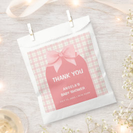 Pink Gingham Plaid Arch Bow Baby shower Bedankt Bedankzakje