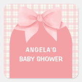Pink Gingham Plaid Arch Bow Baby shower Vierkante Sticker (Voorkant)