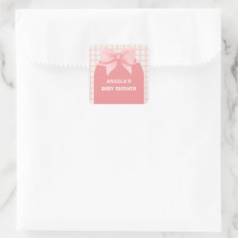 Pink Gingham Plaid Arch Bow Baby shower Vierkante Sticker