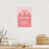 Pink Gingham Plaid Arch Bow Baby shower Welkom Poster (Keuken)