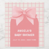 Pink Gingham Plaid Arch Bow Baby shower Wijn Etiket (Enkel label)