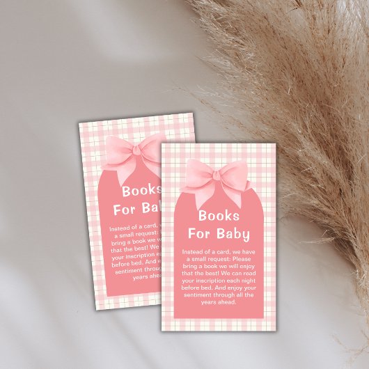 Pink Gingham Plaid Arch Bow Boeken voor Baby showe Informatiekaartje
