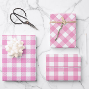 Pink Gingham Plaid Birthday Party Inpakpapier Vel