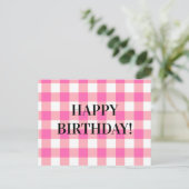 Pink Gingham Plaid Cottagecore Briefkaart (Staand voorkant)