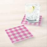 Pink Gingham Plaid Cottagecore Glazen Onderzetter<br><div class="desc">Moderne lente picknick trend,  met gingham geruite tartan patroon in hete roze en witte kleuren.</div>
