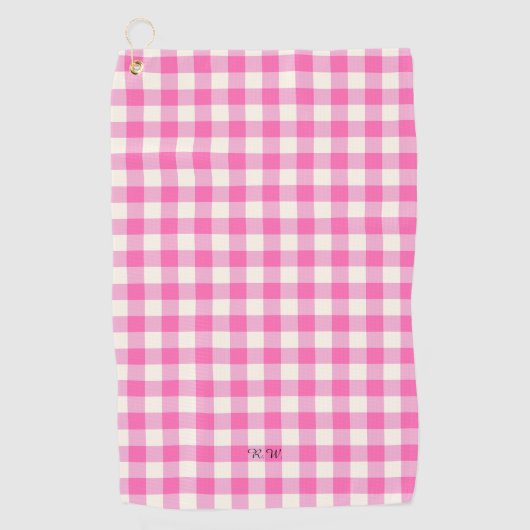 Pink Gingham Plaid Cottagecore Golfhanddoek (Voorkant)
