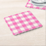 Pink Gingham Plaid Cottagecore Kartonnen Onderzetters<br><div class="desc">Moderne lente picknick trend,  met gingham geruite tartan patroon in hete roze en witte kleuren.</div>