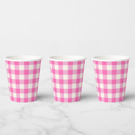 Pink Gingham Plaid Cottagecore Papieren Bekers