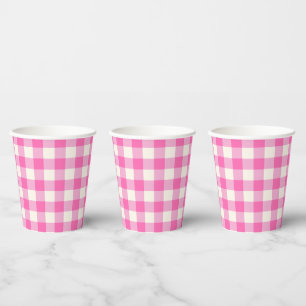 Pink Gingham Plaid Cottagecore Papieren Bekers