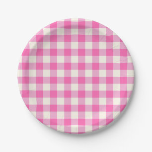 Pink Gingham Plaid Cottagecore Papieren Bordje
