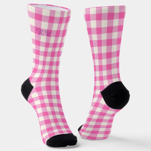 Pink Gingham Plaid Cottagecore Sokken (Gebogen)