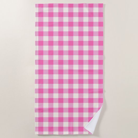 Pink Gingham Plaid Cottagecore Strandlaken (Voorkant)