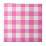 Pink Gingham Plaid Cottagecore Tegeltje<br><div class="desc">Moderne lente picknick trend,  met gingham geruite tartan patroon in hete roze en witte kleuren.</div>