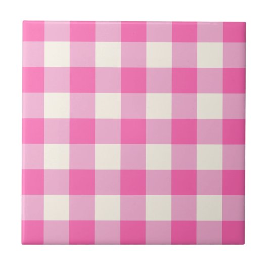 Pink Gingham Plaid Cottagecore Tegeltje (Voorkant)