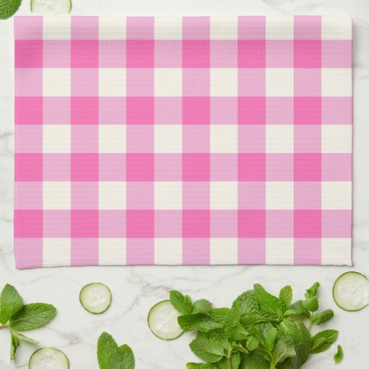 Pink Gingham Plaid Cottagecore Theedoek (Gevouwen)
