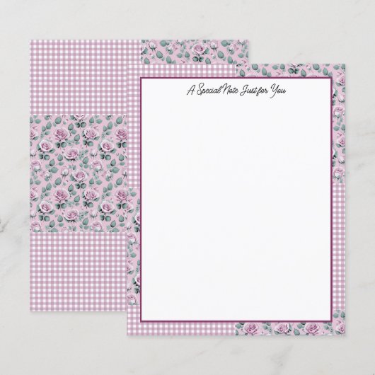 Pink Gingham Plaid en Rozen briefpapier (Voorkant / Achterkant)