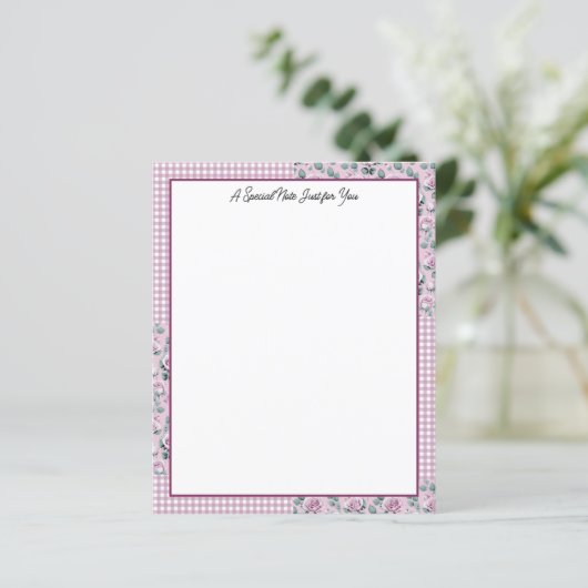 Pink Gingham Plaid en Rozen briefpapier (Staand voorkant)