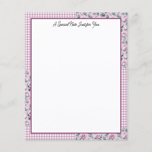 Pink Gingham Plaid en Rozen briefpapier (Voorkant)