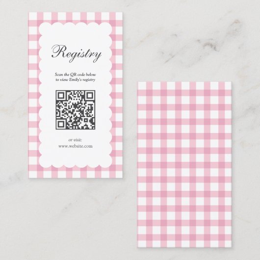 Pink Gingham Plaid Girl Baby Shower Registry Informatiekaartje (Voorkant / Achterkant)