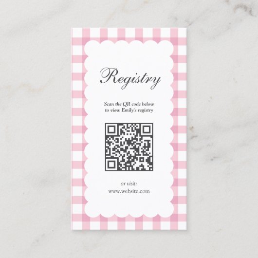 Pink Gingham Plaid Girl Baby Shower Registry Informatiekaartje (Voorkant)