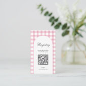 Pink Gingham Plaid Girl Baby shower Registry Informatiekaartje (Staand voorkant)