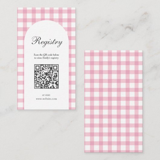 Pink Gingham Plaid Girl Baby shower Registry Informatiekaartje (Voorkant / Achterkant)