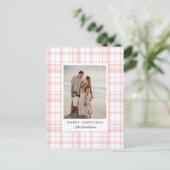Pink Gingham Plaid Tartan Kerstkaart Feestdagenkaart (Staand voorkant)